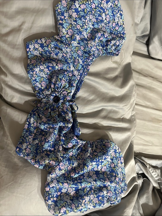 wild fable Tops - Blue Floral Ruffled Crop Top